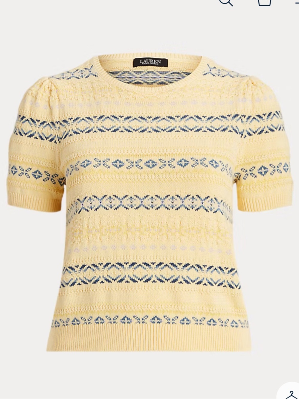 NWT Lauren Ralph Lauren Sz 3X Fair Isle Cotton-Linen Yellow Knit Sweater Rt $165